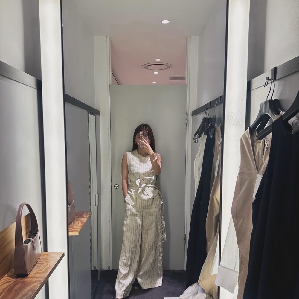 COS Cream and Gray Striped pants
